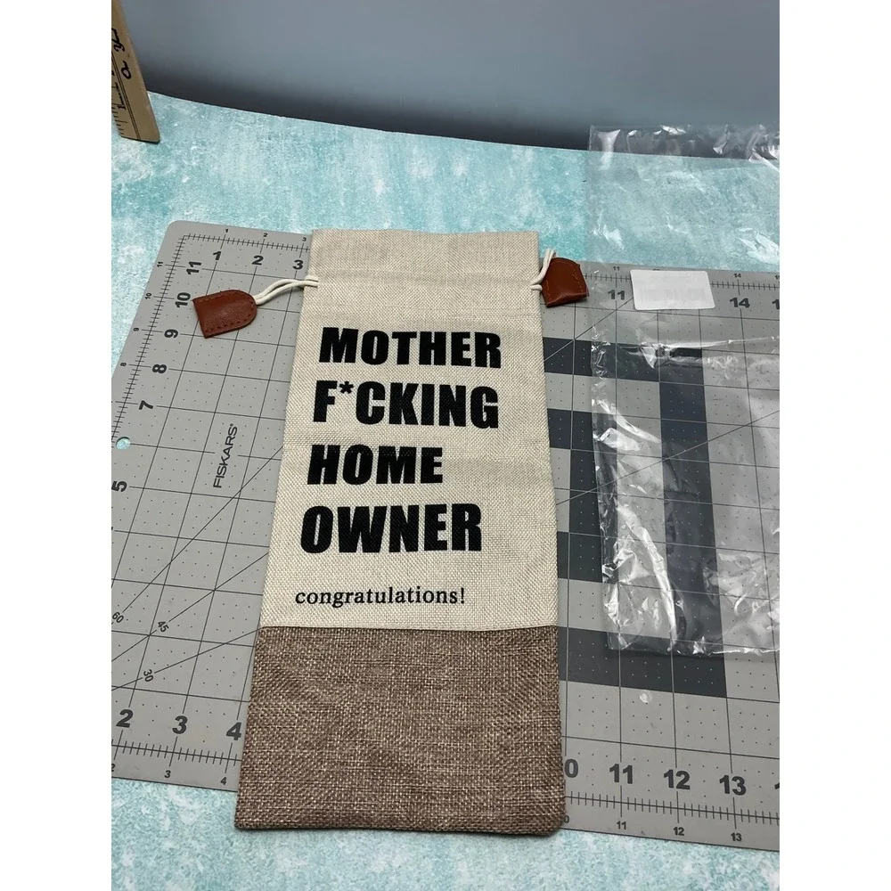 Mother F*cking Home Owner Burlap Wine Gift Bag Housewarming Congratulations